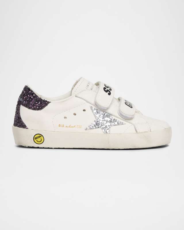 Girl's Old School Glitter Leather Sneakers, Toddlers/Kids